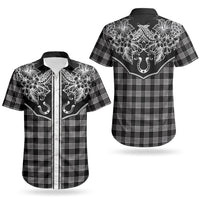 Hawai'i Paniolo Motif Black Couples Matching Short Sleeve Bodycon Dress and Hawaiian Shirt Floral Palaka Print LT7 - Polynesian Pride
