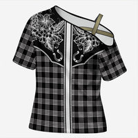 Hawai'i Paniolo Motif Black Cross Shoulder Shirt Floral Palaka Print LT7 Female Black - Polynesian Pride