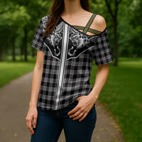 Hawai'i Paniolo Motif Black Cross Shoulder Shirt Floral Palaka Print LT7 - Polynesian Pride