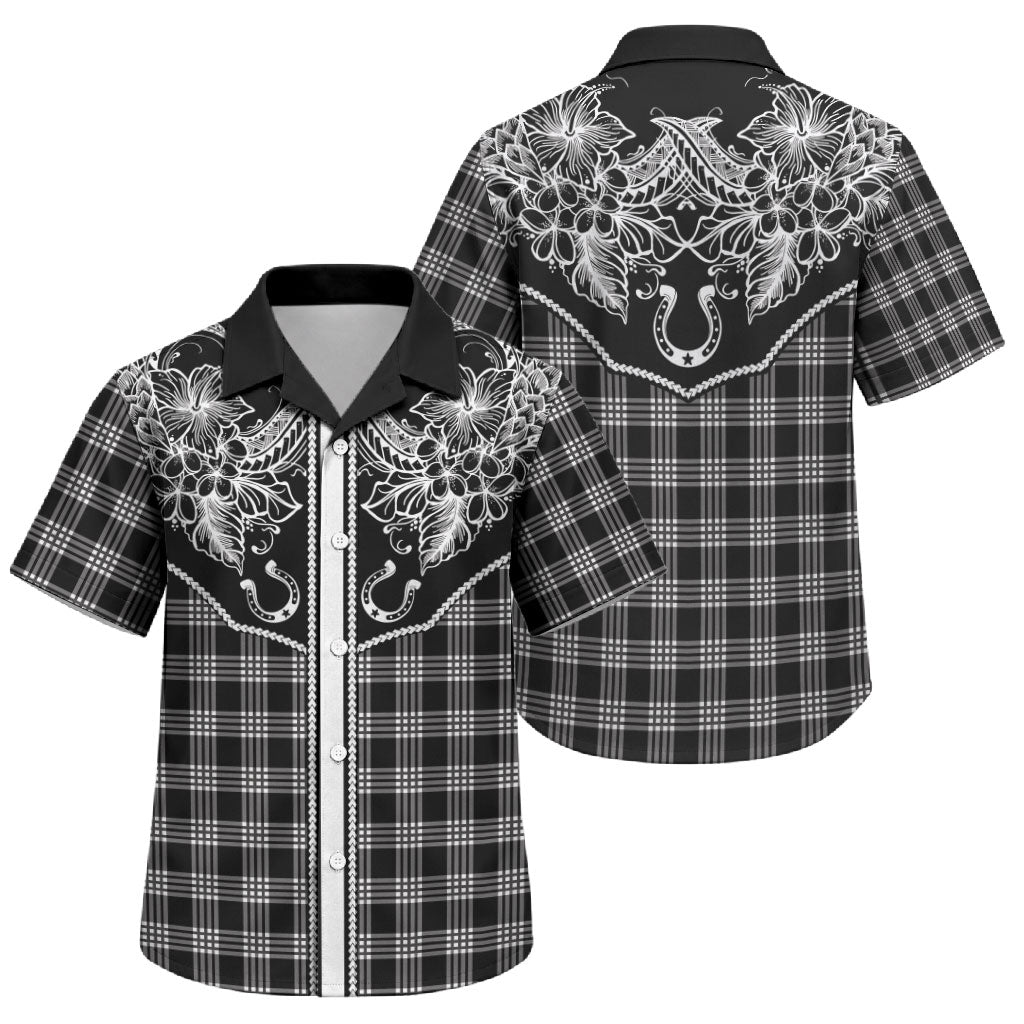 Hawai'i Paniolo Motif Black Family Matching Mermaid Dress and Hawaiian Shirt Floral Palaka Print LT7 Son's Shirt Black - Polynesian Pride