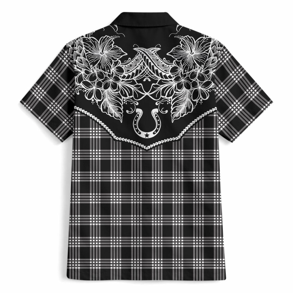 Hawai'i Paniolo Motif Black Hawaiian Shirt Floral Palaka Print LT7 - Polynesian Pride