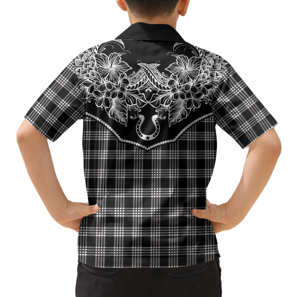 Hawai'i Paniolo Motif Black Hawaiian Shirt Floral Palaka Print LT7 - Polynesian Pride
