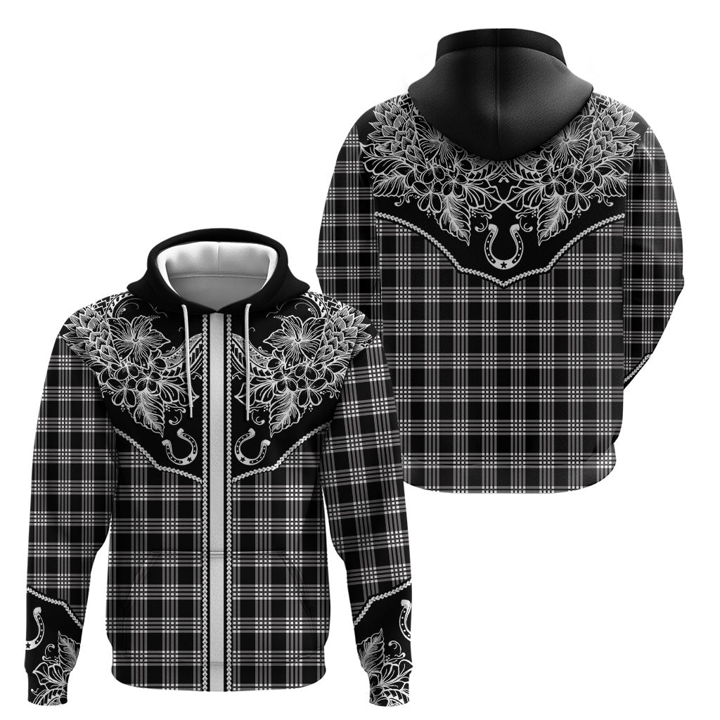 Hawai'i Paniolo Motif Black Hoodie Floral Palaka Print LT7 - Polynesian Pride