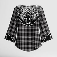 Hawai'i Paniolo Motif Black Kimono Sleeve Blouse Floral Palaka Print LT7 - Polynesian Pride