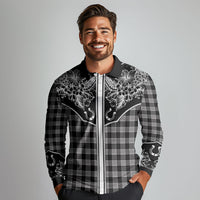Hawai'i Paniolo Motif Black Long Sleeve Polo Shirt Floral Palaka Print LT7 - Polynesian Pride