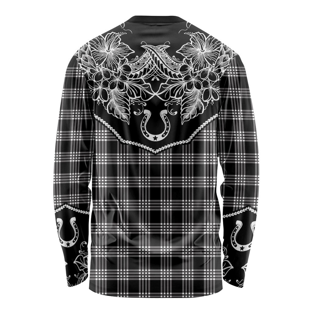 Hawai'i Paniolo Motif Black Long Sleeve Shirt Floral Palaka Print LT7 - Polynesian Pride