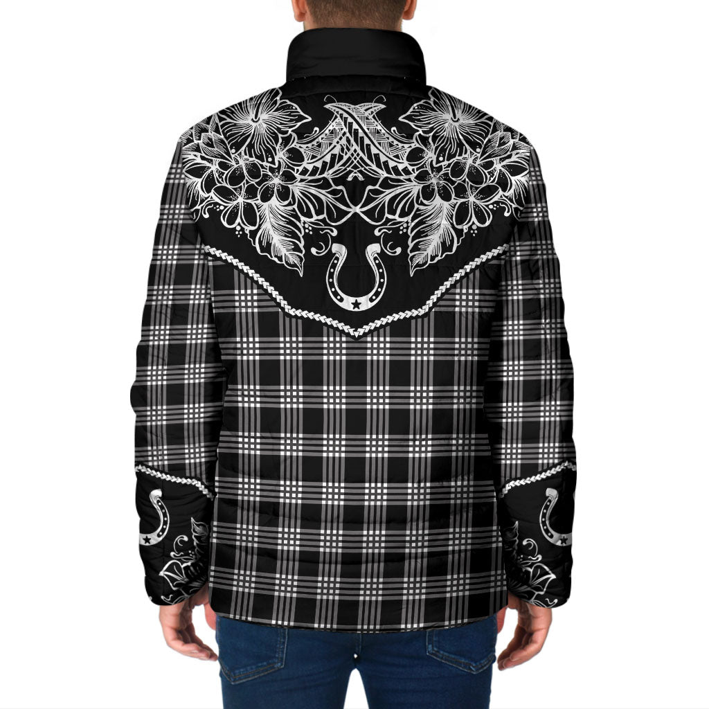Hawai'i Paniolo Motif Black Padded Jacket Floral Palaka Print LT7 - Polynesian Pride