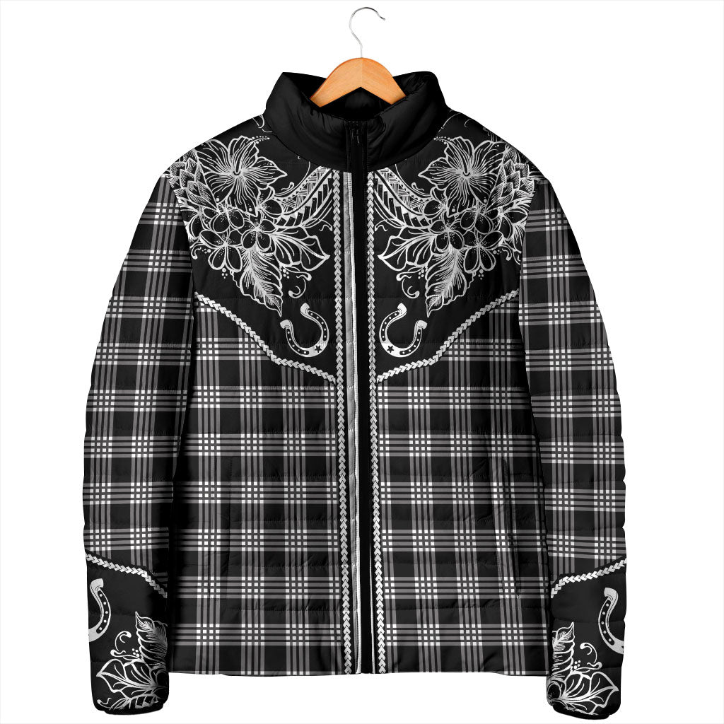 Hawai'i Paniolo Motif Black Padded Jacket Floral Palaka Print LT7 - Polynesian Pride