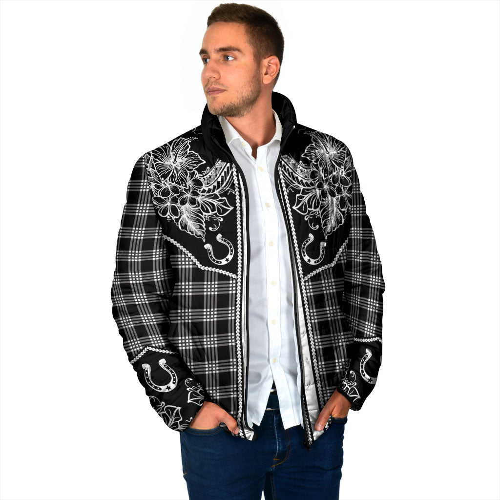 Hawai'i Paniolo Motif Black Padded Jacket Floral Palaka Print LT7 - Polynesian Pride