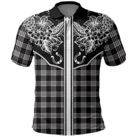 Hawai'i Paniolo Motif Black Polo Shirt Floral Palaka Print LT7 Black - Polynesian Pride