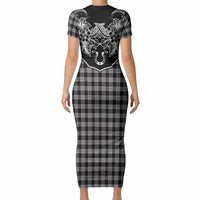 Hawai'i Paniolo Motif Black Short Sleeve Bodycon Dress Floral Palaka Print LT7 - Polynesian Pride