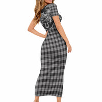 Hawai'i Paniolo Motif Black Short Sleeve Bodycon Dress Floral Palaka Print LT7 - Polynesian Pride