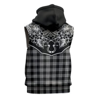 Hawai'i Paniolo Motif Black Sleeveless Hoodie Floral Palaka Print LT7 - Polynesian Pride