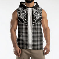 Hawai'i Paniolo Motif Black Sleeveless Hoodie Floral Palaka Print LT7 - Polynesian Pride