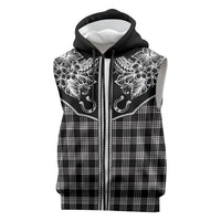 Hawai'i Paniolo Motif Black Sleeveless Zip Hoodie Floral Palaka Print LT7 Black - Polynesian Pride