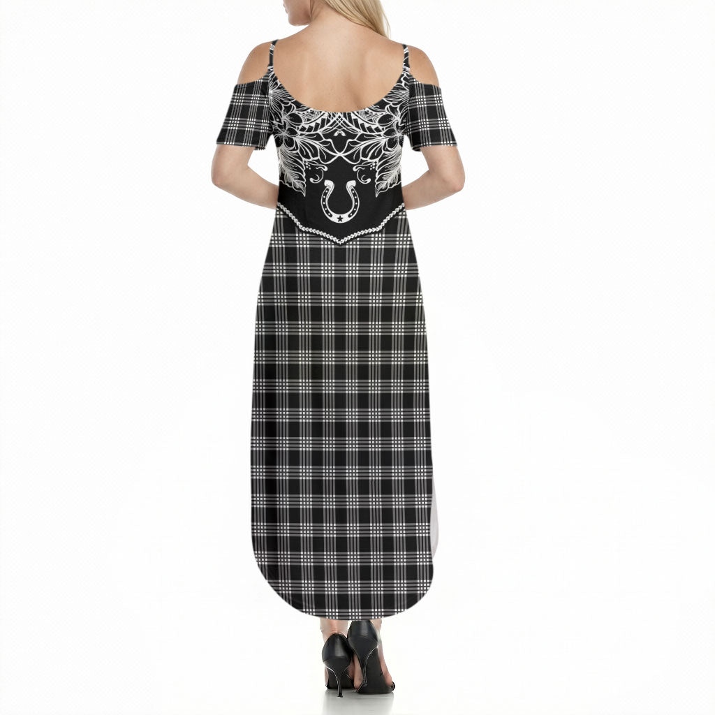Hawai'i Paniolo Motif Black Summer Maxi Dress Floral Palaka Print LT7 - Polynesian Pride