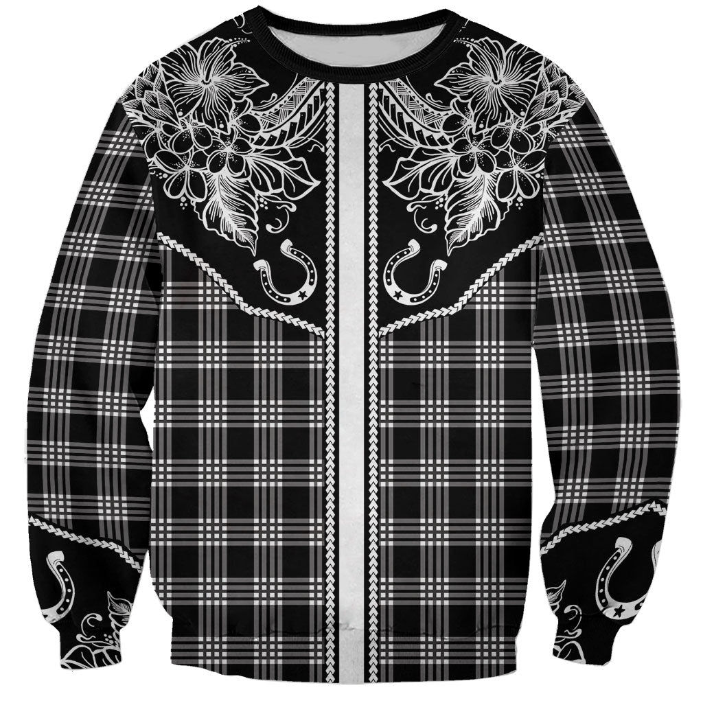 Hawai'i Paniolo Motif Black Sweatshirt Floral Palaka Print