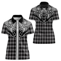Hawai'i Paniolo Motif Black Women Polo Shirt Floral Palaka Print LT7 - Polynesian Pride