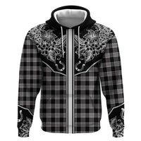 Hawai'i Paniolo Motif Black Zip Hoodie Floral Palaka Print LT7 Pullover Hoodie Black - Polynesian Pride