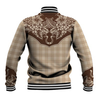 Hawai'i Paniolo Motif Leather Brown Baseball Jacket Floral Palaka Print LT7 - Polynesian Pride