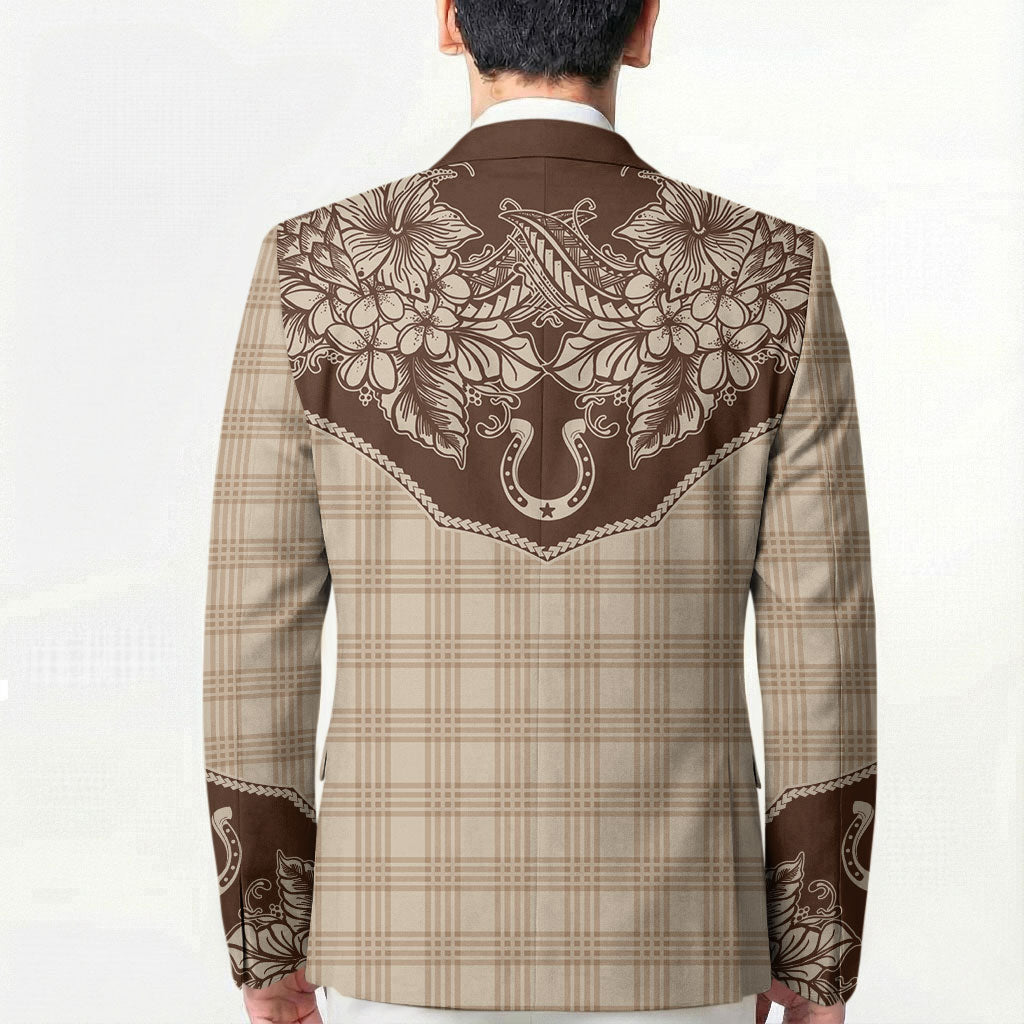 Hawai'i Paniolo Motif Leather Brown Blazer Floral Palaka Print LT7 - Polynesian Pride