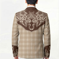 Hawai'i Paniolo Motif Leather Brown Blazer Floral Palaka Print LT7 - Polynesian Pride