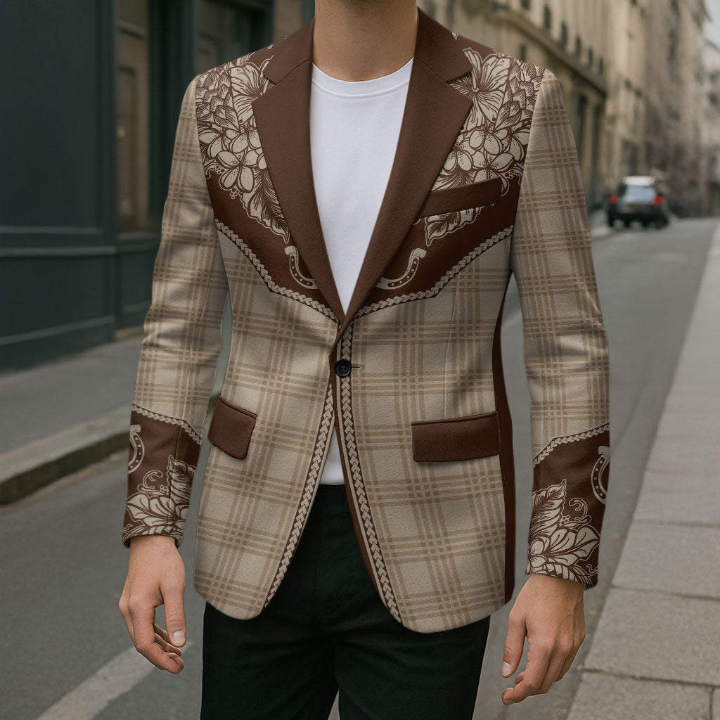 Hawai'i Paniolo Motif Leather Brown Blazer Floral Palaka Print LT7 - Polynesian Pride