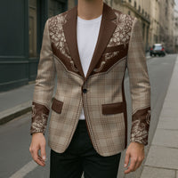 Hawai'i Paniolo Motif Leather Brown Blazer Floral Palaka Print LT7 - Polynesian Pride