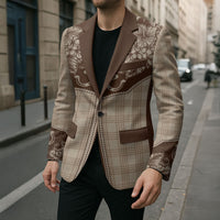 Hawai'i Paniolo Motif Leather Brown Blazer Floral Palaka Print LT7 - Polynesian Pride