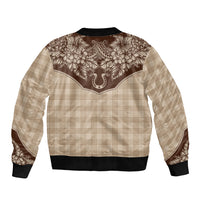 Hawai'i Paniolo Motif Leather Brown Bomber Jacket Floral Palaka Print LT7 - Polynesian Pride