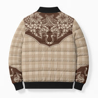 Hawai'i Paniolo Motif Leather Brown Bomber Puffer Jacket Floral Palaka Print LT7 - Polynesian Pride