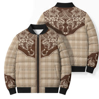 Hawai'i Paniolo Motif Leather Brown Bomber Puffer Jacket Floral Palaka Print LT7 - Polynesian Pride