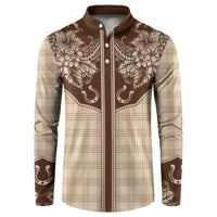 Hawai'i Paniolo Motif Leather Brown Button Sweatshirt Floral Palaka Print LT7 Brown - Polynesian Pride
