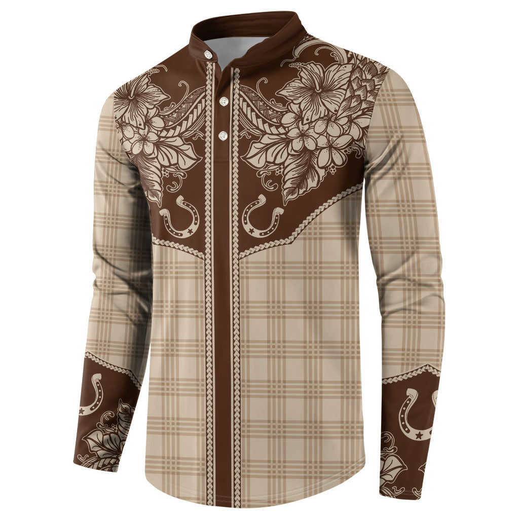 Hawai'i Paniolo Motif Leather Brown Button Sweatshirt Floral Palaka Print LT7 - Polynesian Pride