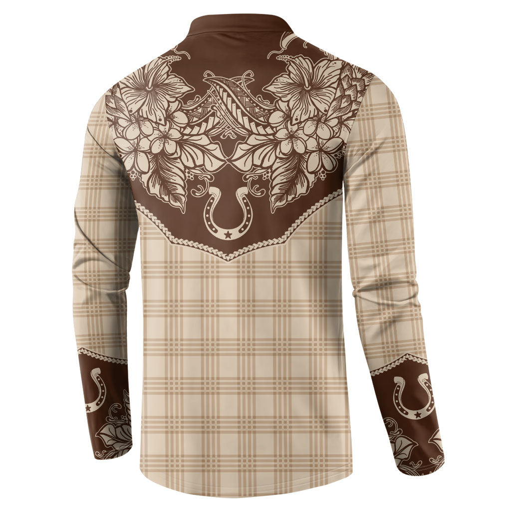 Hawai'i Paniolo Motif Leather Brown Button Sweatshirt Floral Palaka Print LT7 - Polynesian Pride