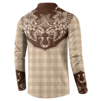 Hawai'i Paniolo Motif Leather Brown Button Sweatshirt Floral Palaka Print LT7 - Polynesian Pride