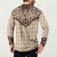 Hawai'i Paniolo Motif Leather Brown Button Sweatshirt Floral Palaka Print LT7 - Polynesian Pride