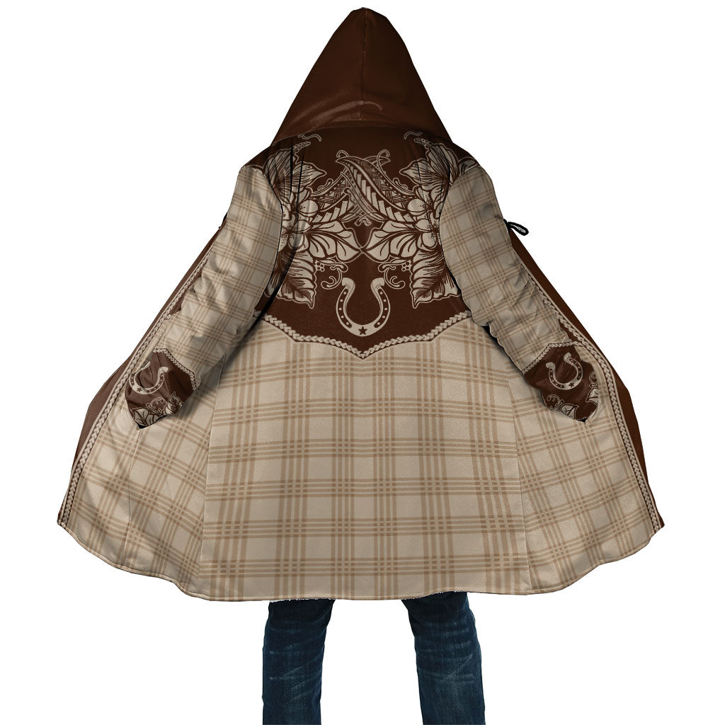 Hawai'i Paniolo Motif Leather Brown Cloak Floral Palaka Print LT7 Unisex Brown - Polynesian Pride
