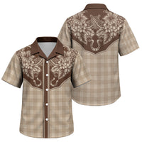Hawai'i Paniolo Motif Leather Brown Family Matching Off Shoulder Short Dress and Hawaiian Shirt Floral Palaka Print LT7 Son's Shirt Brown - Polynesian Pride
