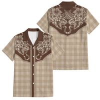 Hawai'i Paniolo Motif Leather Brown Family Matching Summer Maxi Dress and Hawaiian Shirt Floral Palaka Print LT7 Dad's Shirt - Short Sleeve Brown - Polynesian Pride