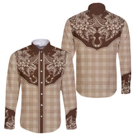 Hawai'i Paniolo Motif Leather Brown Family Matching Summer Maxi Dress and Hawaiian Shirt Floral Palaka Print LT7 Dad's Shirt - Long Sleeve Brown - Polynesian Pride