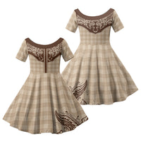 Hawai'i Paniolo Motif Leather Brown Family Matching Summer Maxi Dress and Hawaiian Shirt Floral Palaka Print LT7 Daughter's Dress Brown - Polynesian Pride