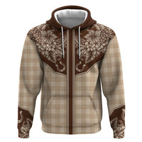 Hawai'i Paniolo Motif Leather Brown Hoodie Floral Palaka Print LT7 Pullover Hoodie Brown - Polynesian Pride