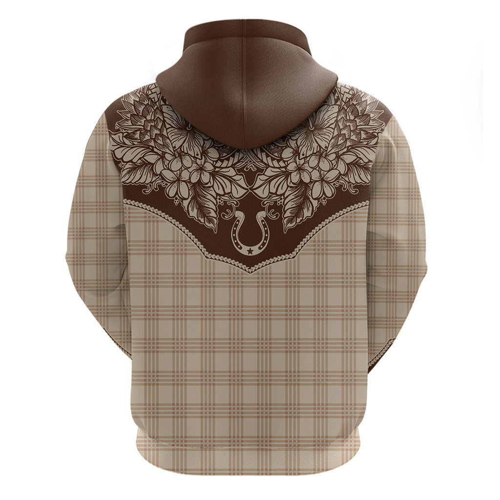 Hawai'i Paniolo Motif Leather Brown Hoodie Floral Palaka Print LT7 - Polynesian Pride