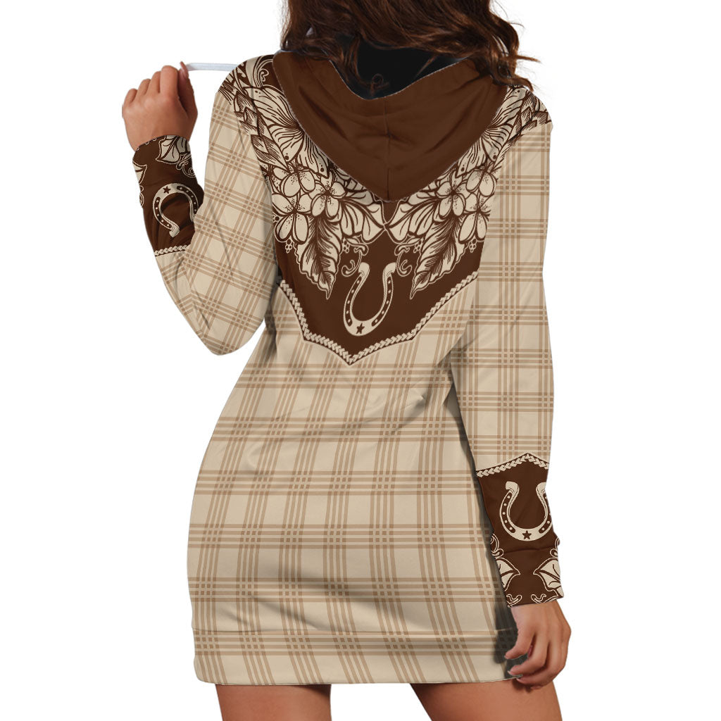 Hawai'i Paniolo Motif Leather Brown Hoodie Dress Floral Palaka Print LT7 - Polynesian Pride