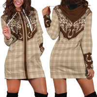 Hawai'i Paniolo Motif Leather Brown Hoodie Dress Floral Palaka Print LT7 - Polynesian Pride