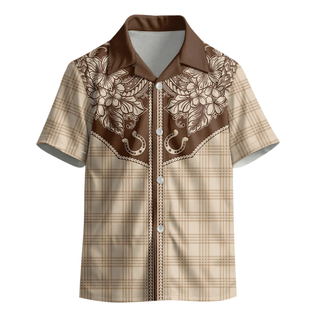 Hawai'i Paniolo Motif Leather Brown Kid Hawaiian Shirt Floral Palaka Print LT7 - Polynesian Pride