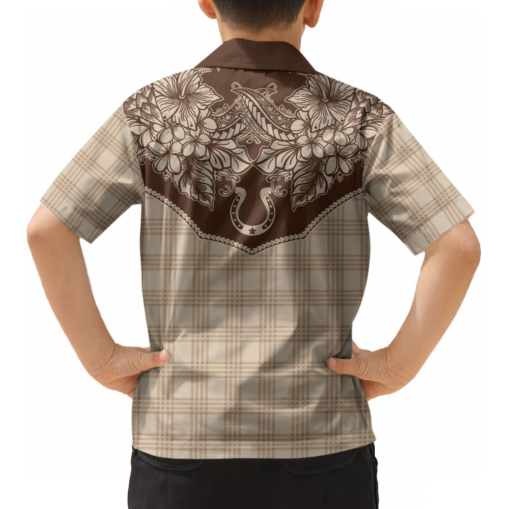 Hawai'i Paniolo Motif Leather Brown Kid Hawaiian Shirt Floral Palaka Print LT7 - Polynesian Pride