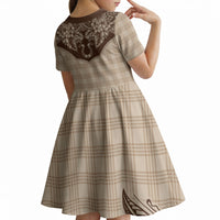Hawai'i Paniolo Motif Leather Brown Kid Short Sleeve Dress Floral Palaka Print LT7 - Polynesian Pride