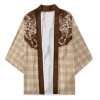Hawai'i Paniolo Motif Leather Brown Kimono Floral Palaka Print LT7 Unisex Brown - Polynesian Pride